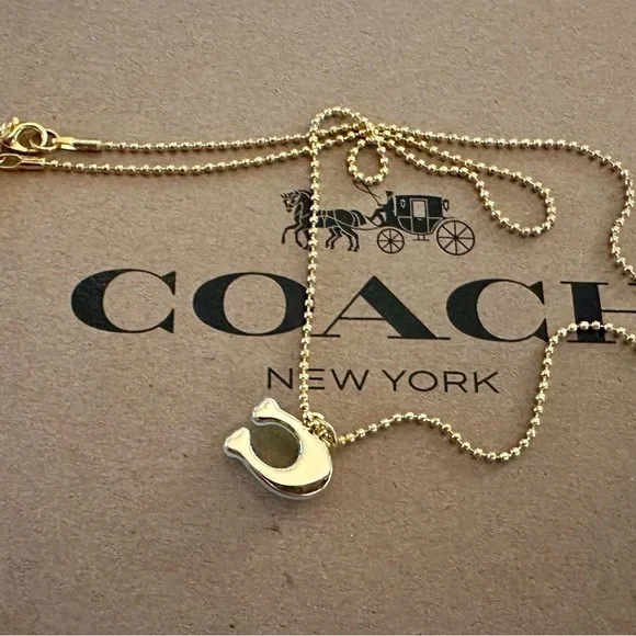 Coach Translucent Jade Green “C” Pendant 18k/.925 Necklace - Picture 9 of 9